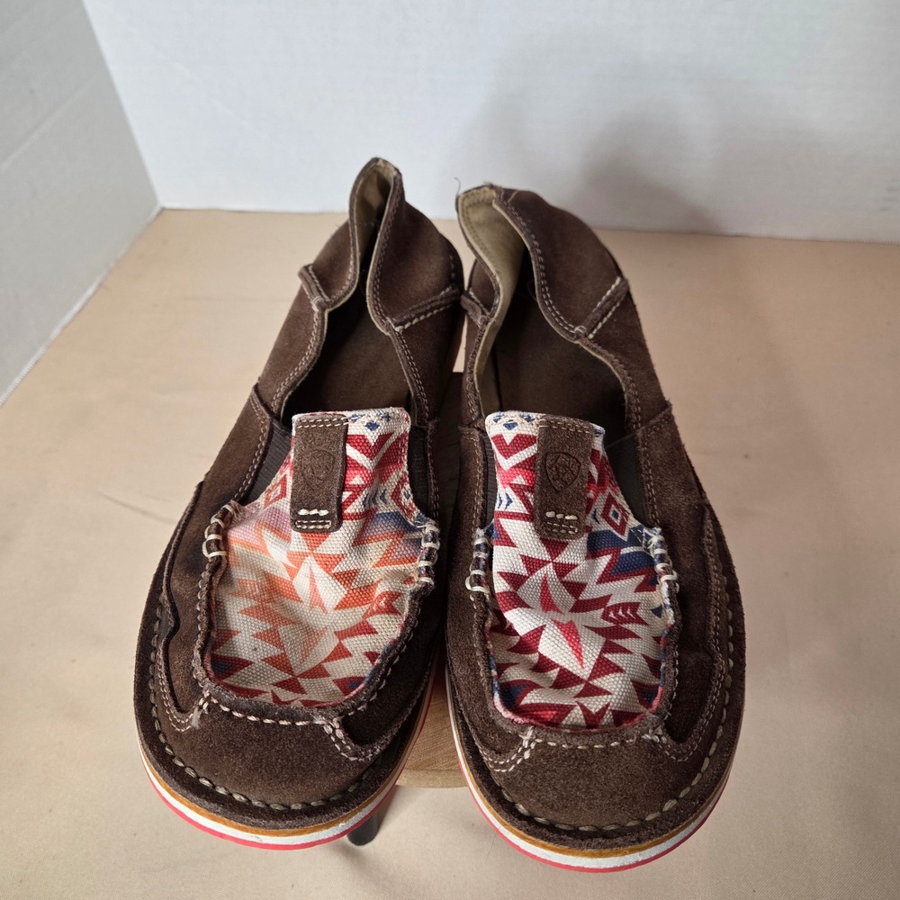 Ariat Cruiser Brown Suede Southwestern Print Slip On Loafers Womens Shoes Sz 10